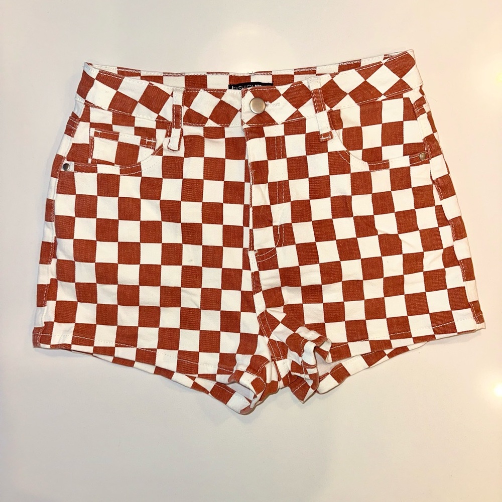Checkered Pitstop Denim Shorts - Rust Size 7 - Picture 3 of 6